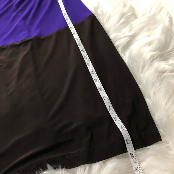 Trina Turk Colorblock One Shoulder Dress Purple Brown Size 2 Sheath - Picture 9 of 10